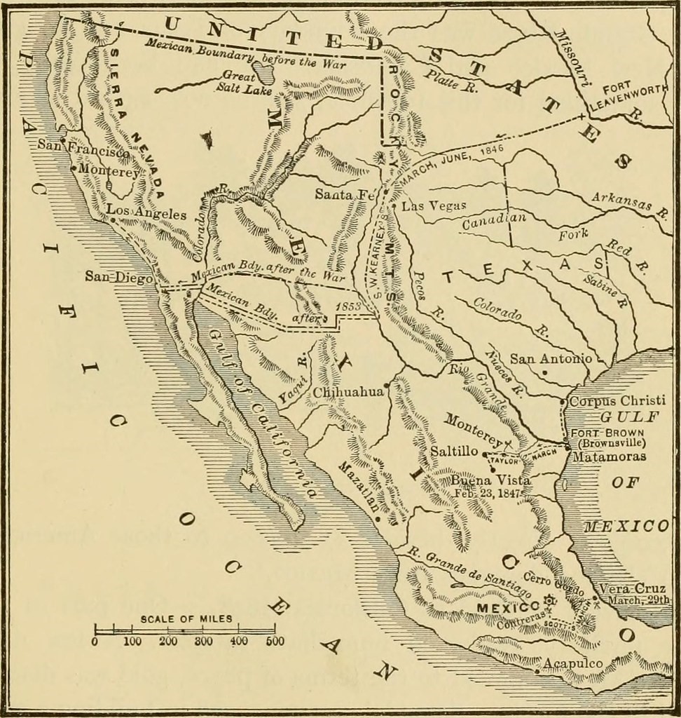 Map of the US-Mexico border before the Mexican American war