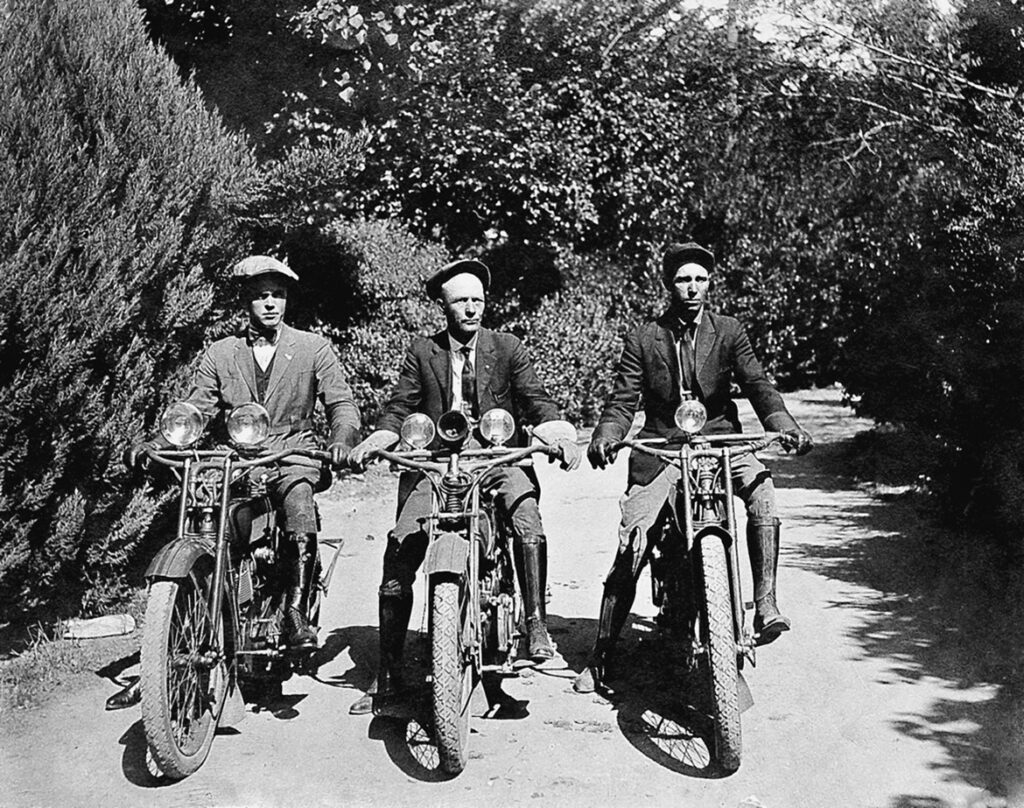 early 1900s men on motorcycles